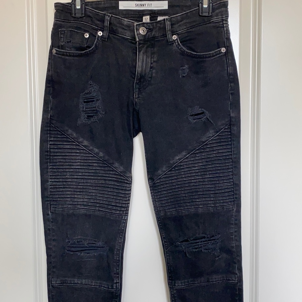 Black moto jeans